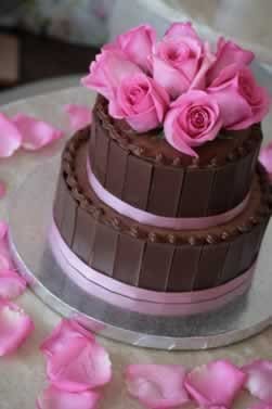 Vow Renewal Chocolate Mocha Cake With Pink Roses