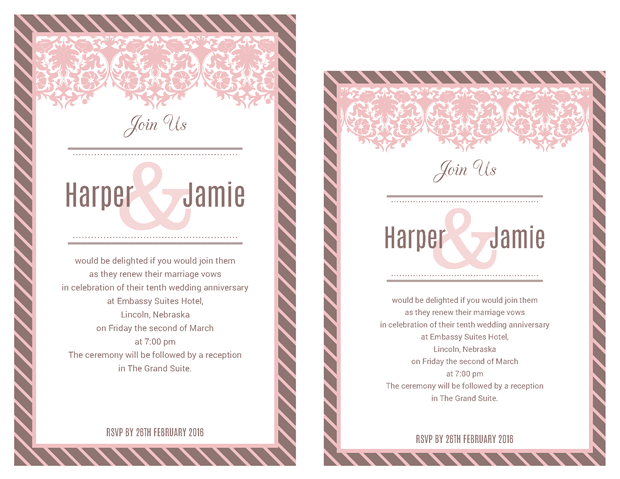 Pink and Brown Lace Vow Renewal Invitation