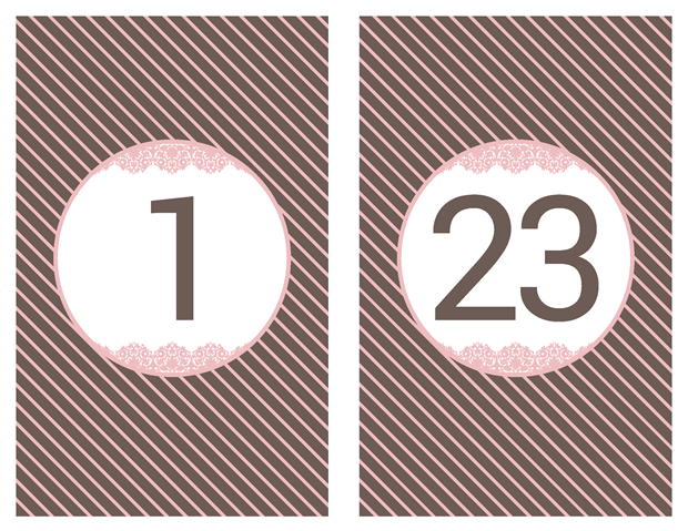 Table Numbers - Pink and Brown Lace Vow Renewal Invitation