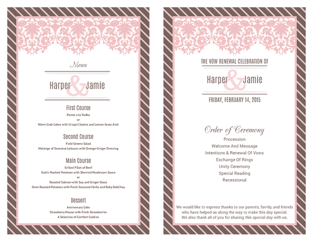 Ceremony Program and Menu