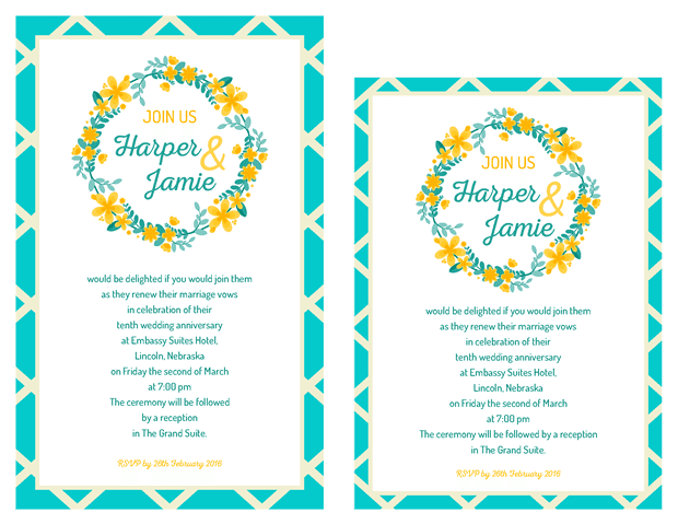 Invitations - Garden Party Vow Renewal Invitation - Teal and Yellow