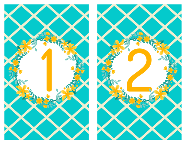 Table Numbers - Garden Party Vow Renewal Invitation - Teal and Yellow