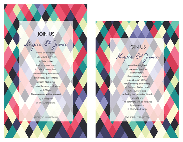 Invitation - Abstract Colorful Geometeric Vow Renewal Invitation Suite