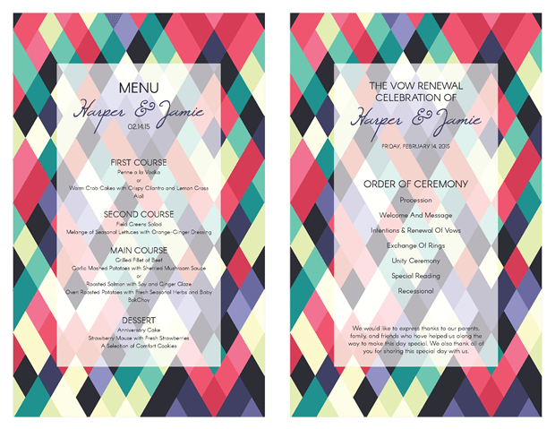 Ceremony Program and Menu - Abstract Colorful Geometeric Design