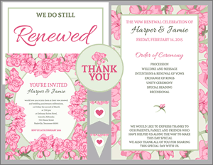 fav pink roses green bkg vow renewal invitation - Vow Renewal Invitation Suite - Pink Roses with Green Accents