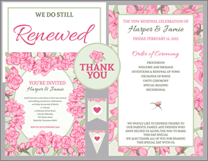 Vow Renewal Invitation Suite – Pink Roses with Green Accents