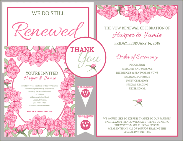 Pink Rose Vow Renewal Invitation