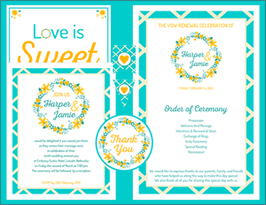 Garden Party Vow Renewal Invitation Suite – Teal and Yellow