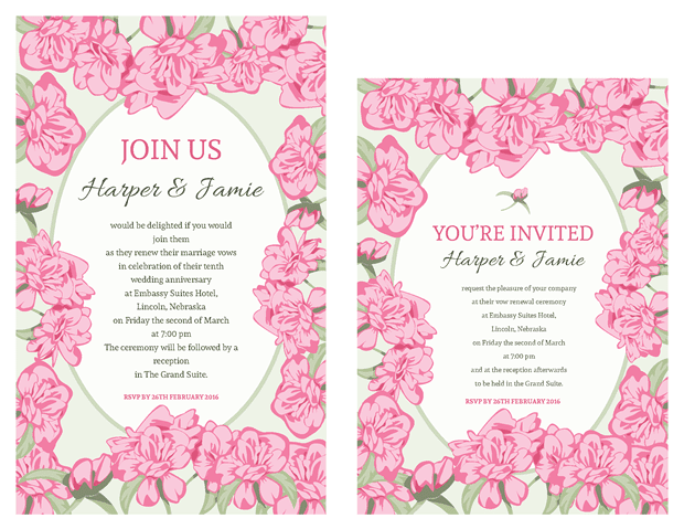 Pink Rose with Green Accents Vow Renewal Invitations