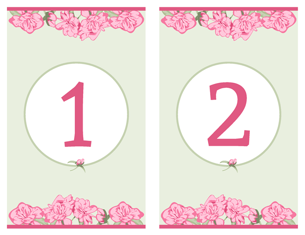 Table Numbers - Pink Rose with Green Accents Vow Renewal Invitation Suite
