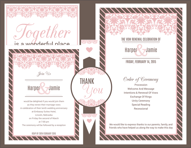 Pink and Brown Lace Vow Renewal Invitation