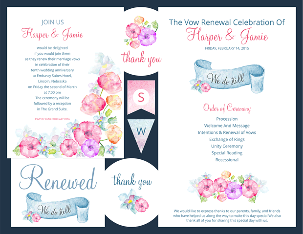 Watercolor Flowers Vow Renewal Invitation