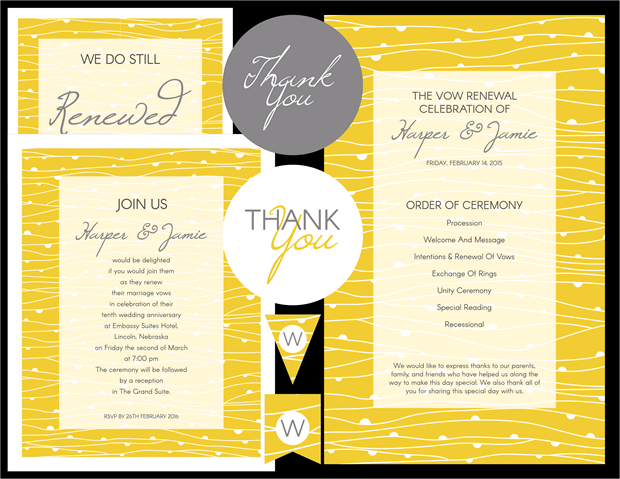 Preview of Yellow Lines Vow Renewal Invitation Suite