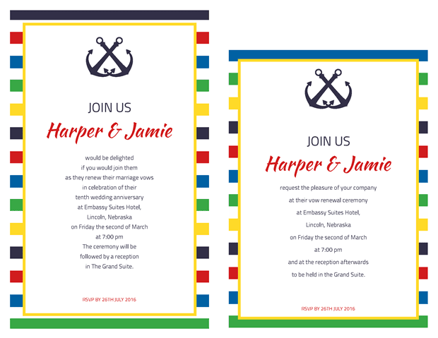 Invitations - Primary Stripes Nautical Vow Renewal Theme