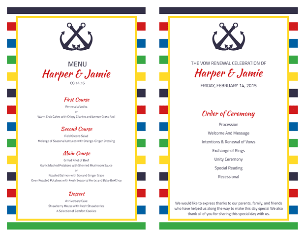 Ceremony Program and Menu