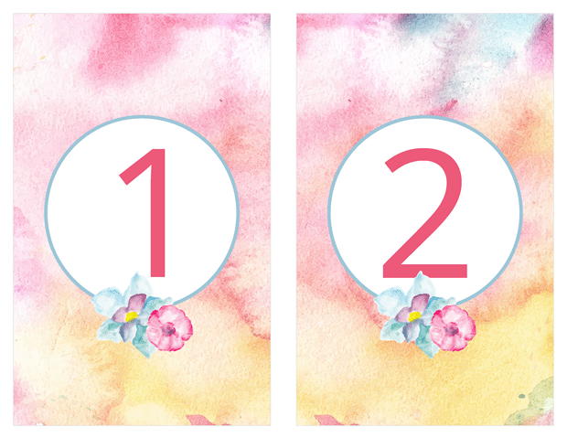 Table Numbers - Pastel Watercolors
