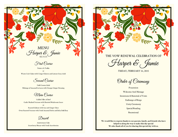 Ceremony Program and Menu