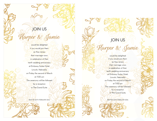 Invitation - Gold Floral Vow Renewal Invitation Suite