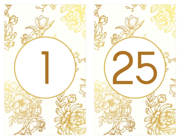 Table Numbers - Gold Floral Vow Renewal Invitation Suite