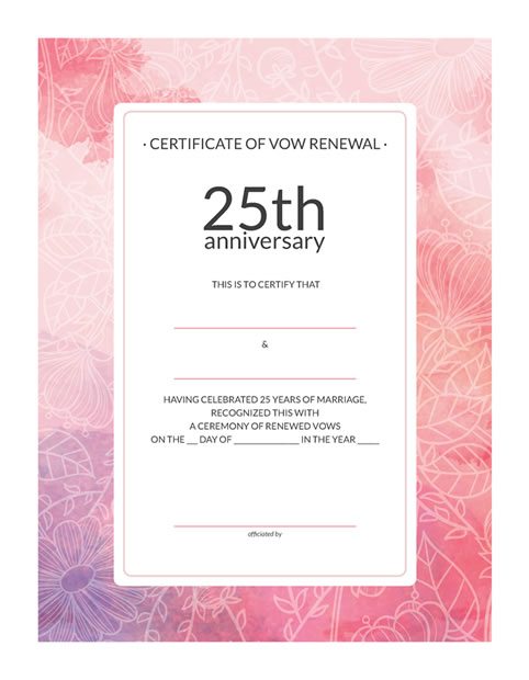 25th-Anniversary Vow Renewal Certificate