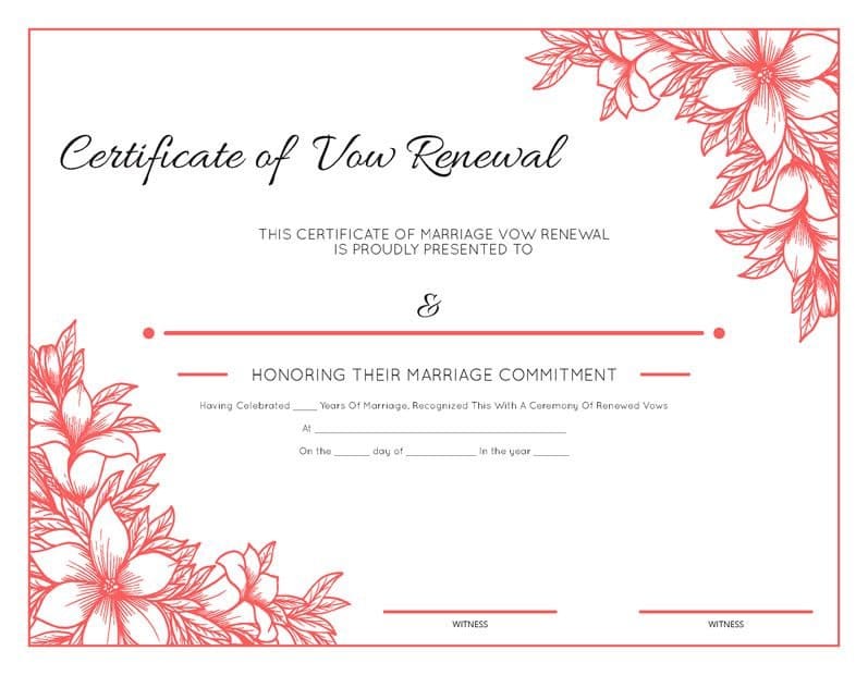 Floral Certificate of Vow Renewal