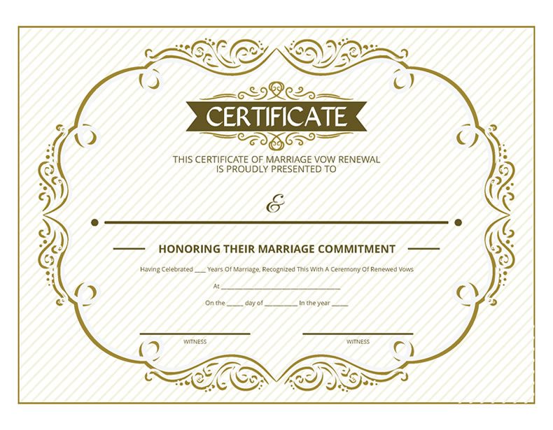 Gold Ornate Vow Renewal Certificate
