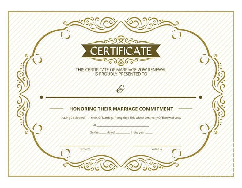 Gold Ornate Certificate of Vow Renewal