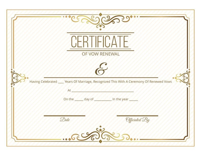 Gold Scroll Certificate of Vow Renewal