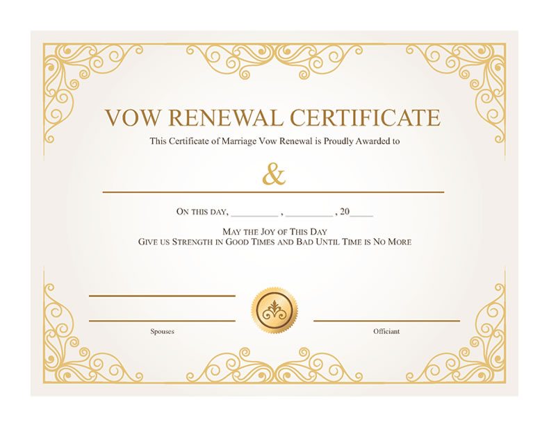 Gold Vines Vow Renewal Certificate