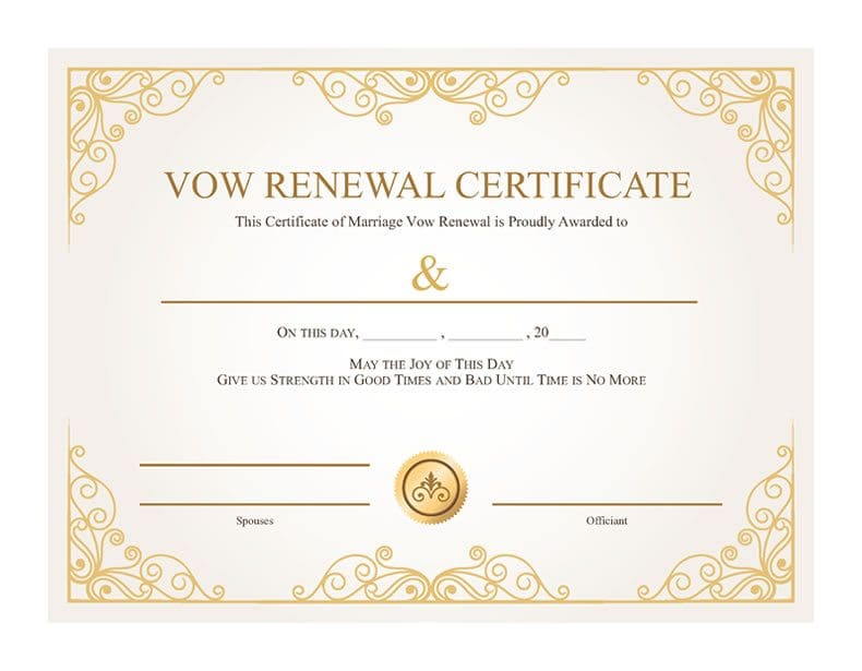 Gold Vines Certificate of Vow Renewal