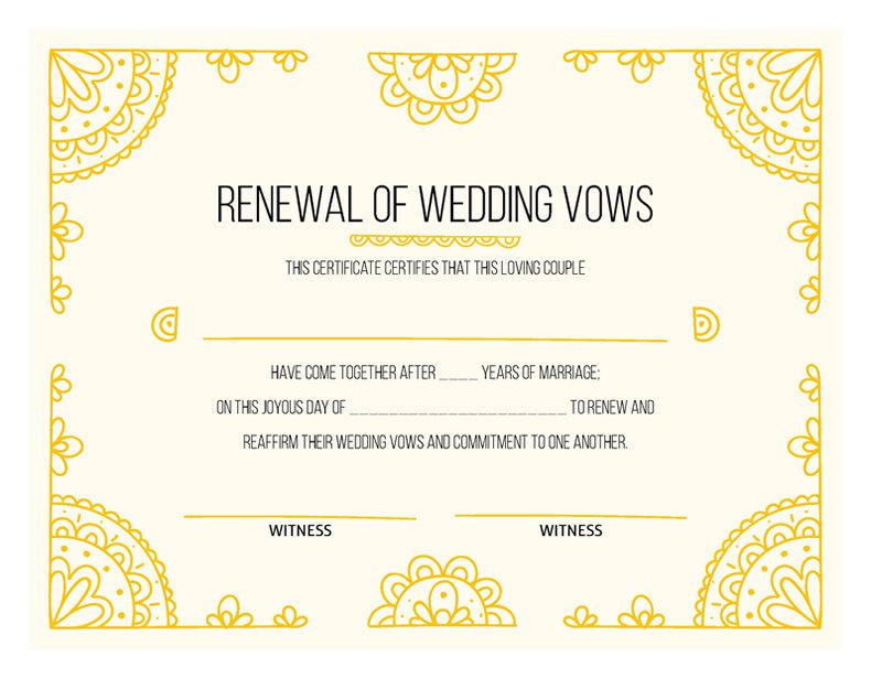 Hand Drawn Gold Vow Renewal Certificate