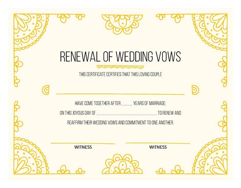 Hand Drawn Gold Certificate of Vow Renewal