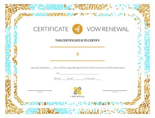 Modern Teal & Gold Certificate of Vow Renewal