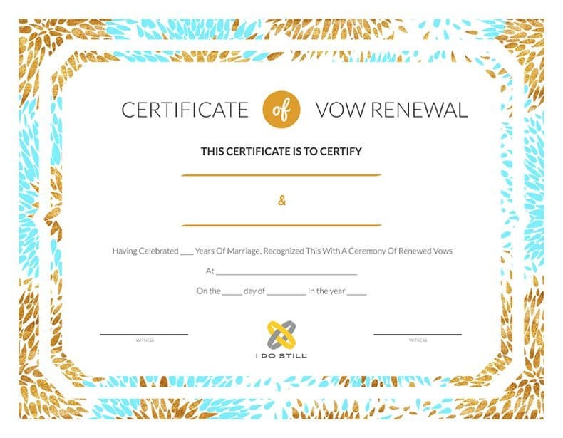 Modern Teal & Gold Certificate of Vow Renewal