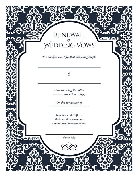 Baroque Navy Vow Renewal Certificate