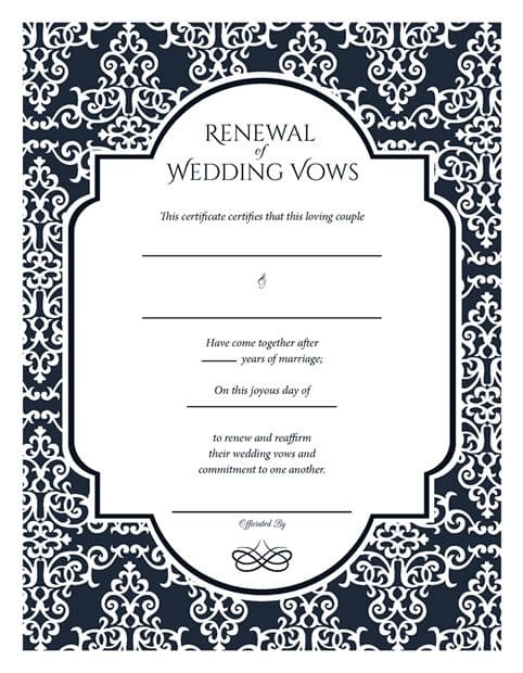 Baroque Navy Vow Renewal Certificate