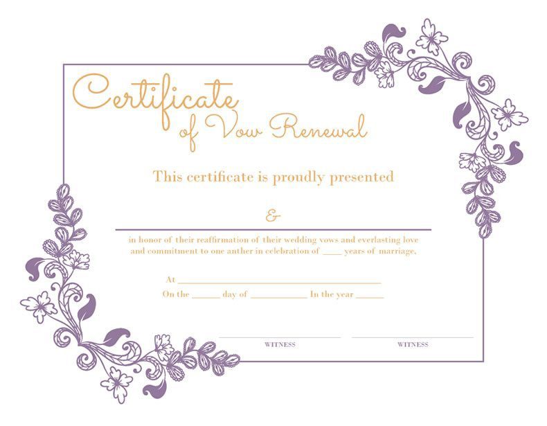 Purple Floral Vow Renewal Certificate