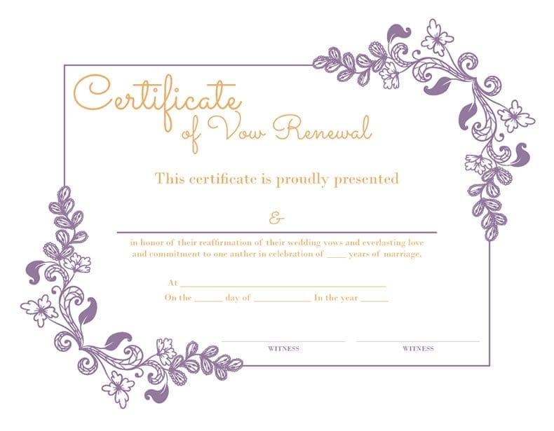 purple-floral-vow-renewal-certificate-m Purple Floral Vow Renewal Certificate