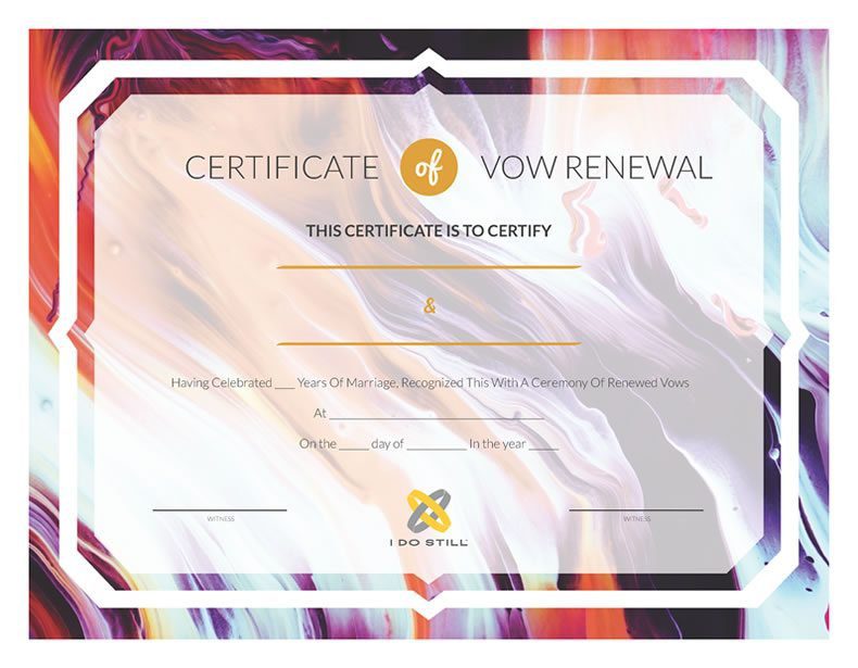 Purple & Orange Waves Vow Renewal Certificate