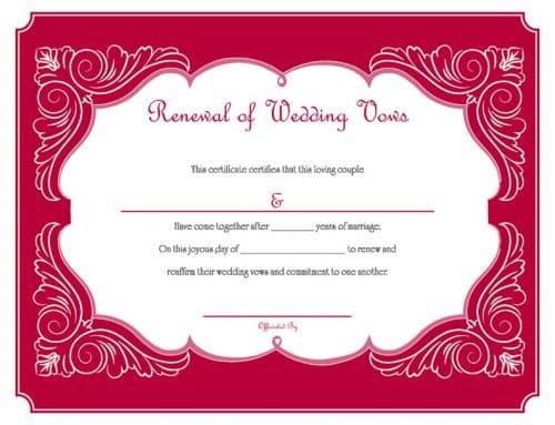 Red Renewal of Wedding Vows Certificate