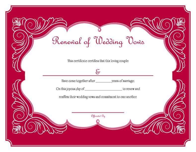 Red Renewal of Wedding Vows Certificate