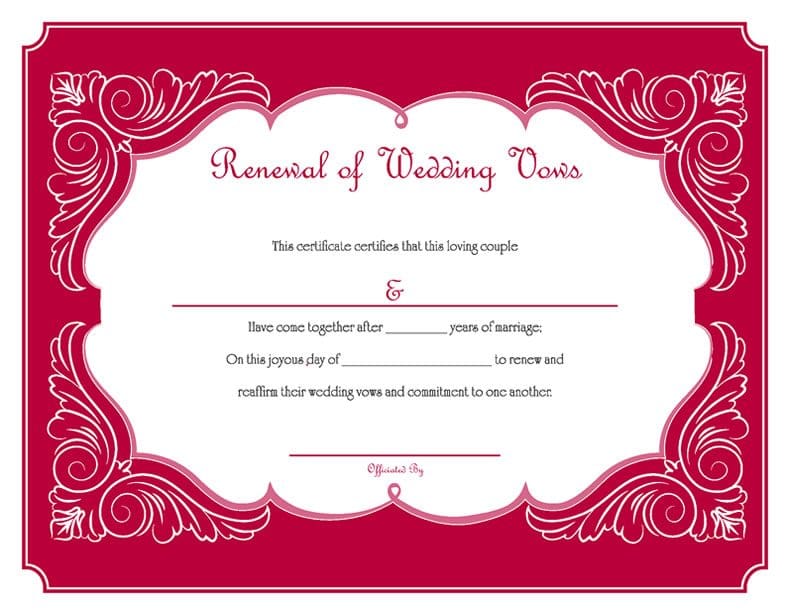 Red Vow Renewal Certificate