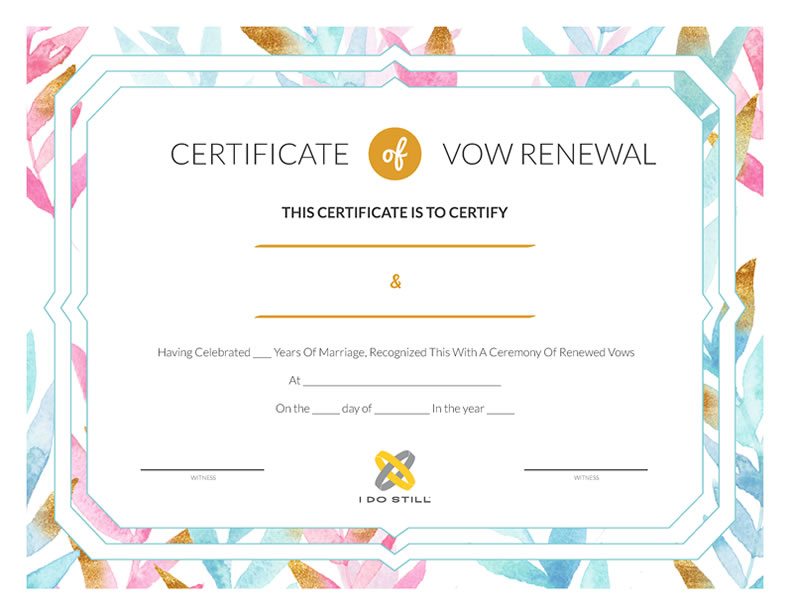 Watercolor Leaves Vow Renewal Certificate