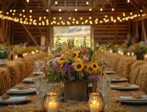 Rustic Decor Inspiration for Your Vow Renewal: Enhance the Natural Beauty with Wood Accents, Wildflowers, and Lanterns