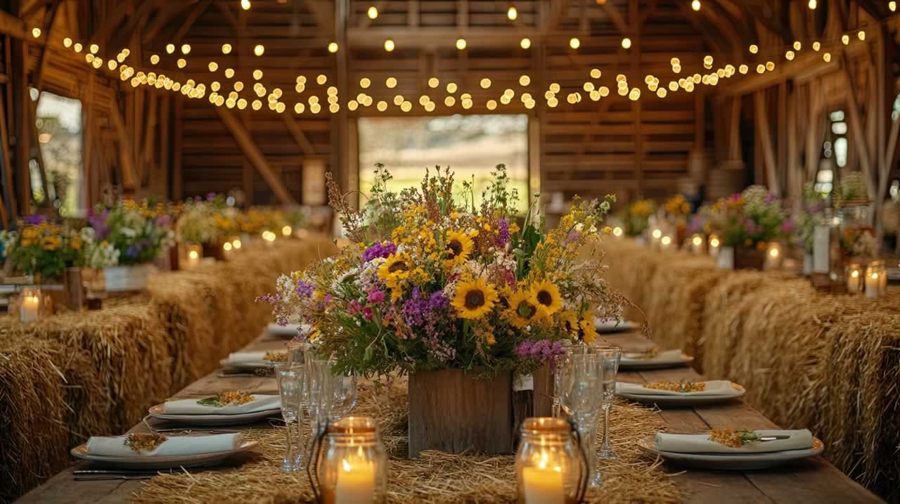 Rustic Decor Inspiration for Your Vow Renewal: Enhance the Natural Beauty with Wood Accents, Wildflowers, and Lanterns