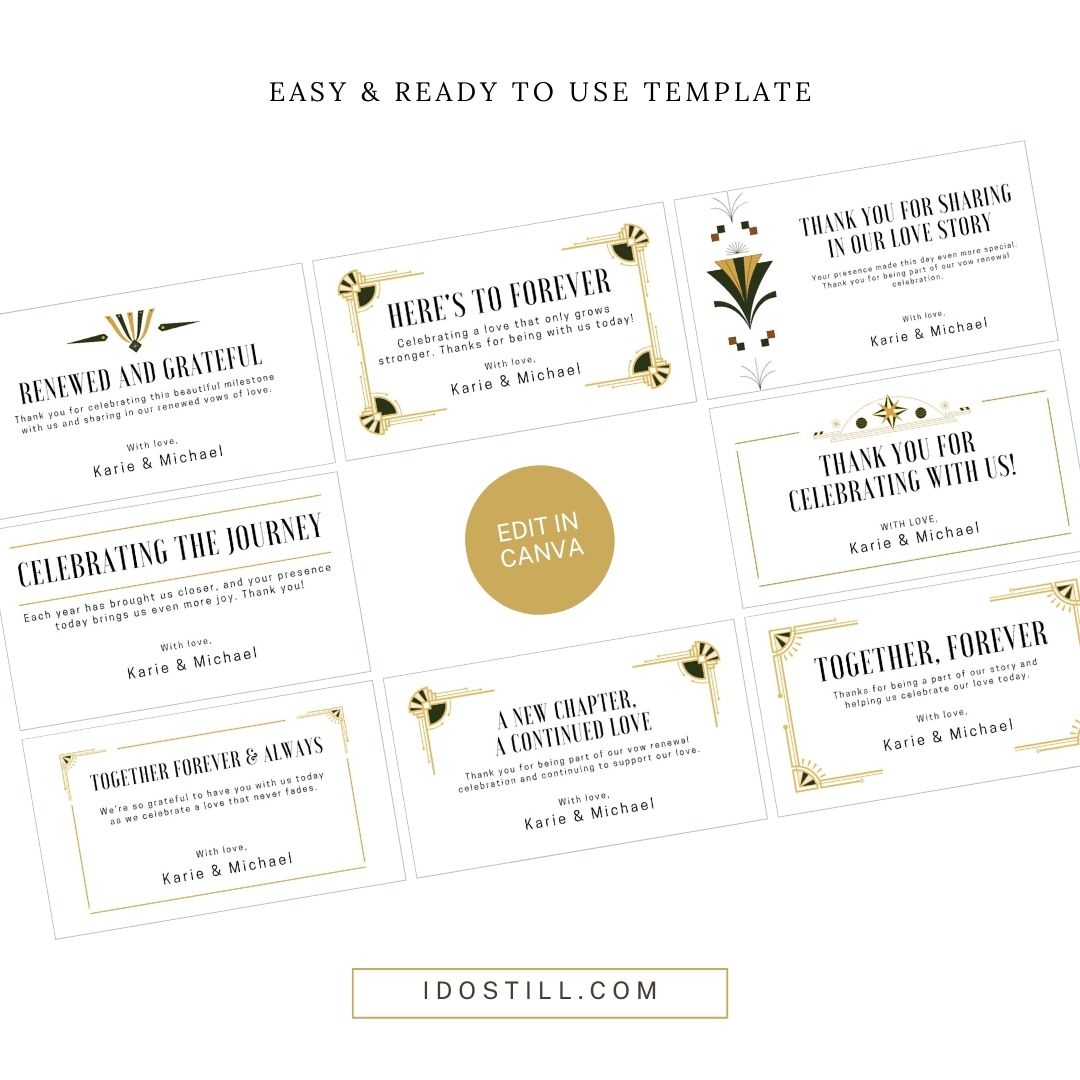Black & Gold Art Deco Vow Renewal Favor Tag