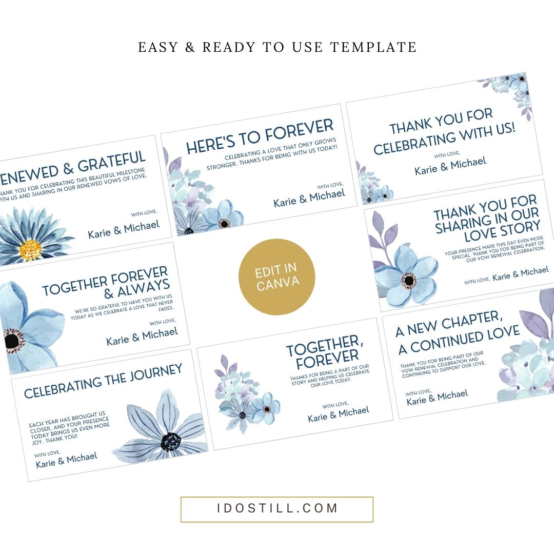 Blue Floral Watercolor Vow Renewal Favor Tags