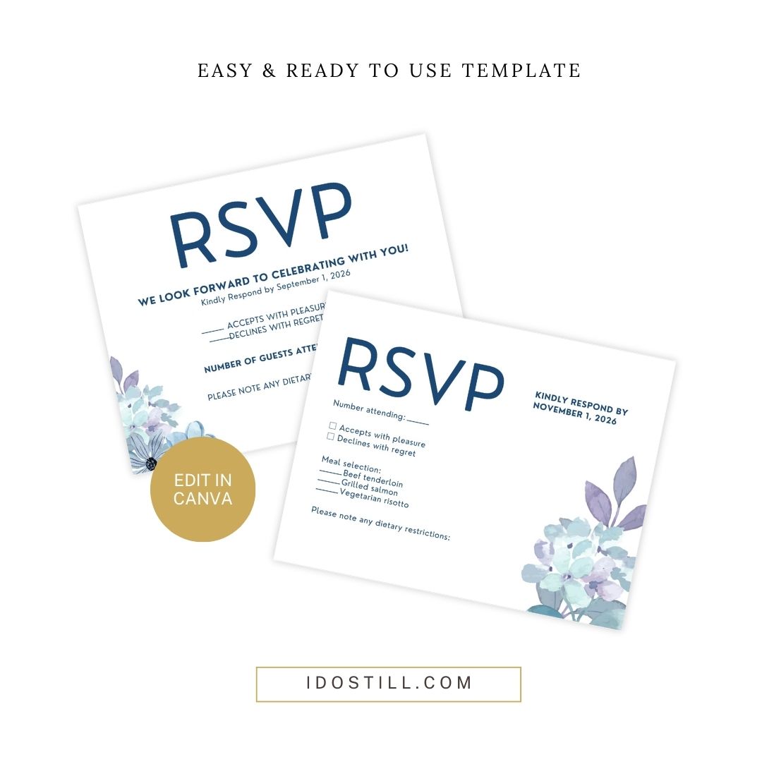 Blue Floral Watercolor Vow Renewal RSVP