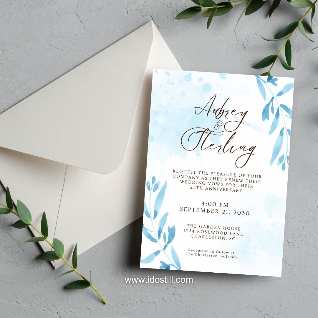 Blue Watercolor Floral Invitation