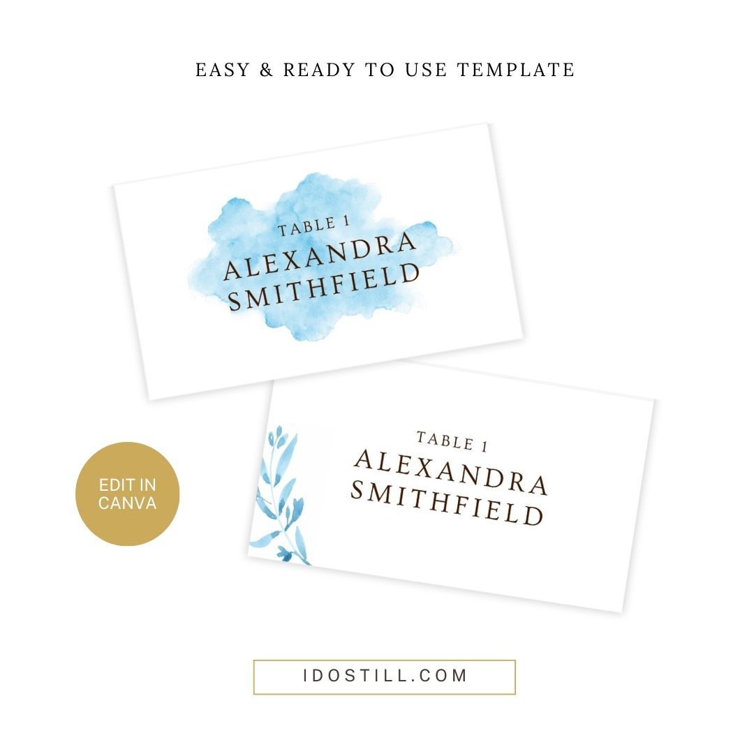 Blue Watercolor Floral Placecard
